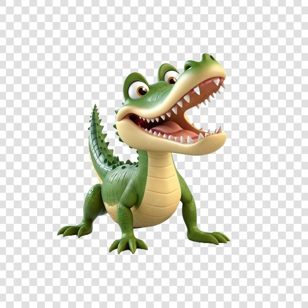 Personagem Ilustrado Crocodilo Verde Infantil PNG Fundo Transparente