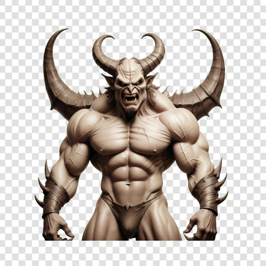 Personagem Ilustrado Demônio Musculoso Chifres PNG Fundo Transparente