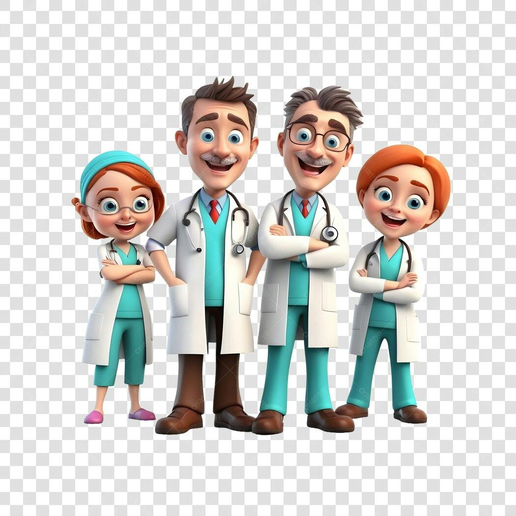 Personagem Ilustrado Equipe Médica Doutores Enfermeiras PNG Fundo Transparente