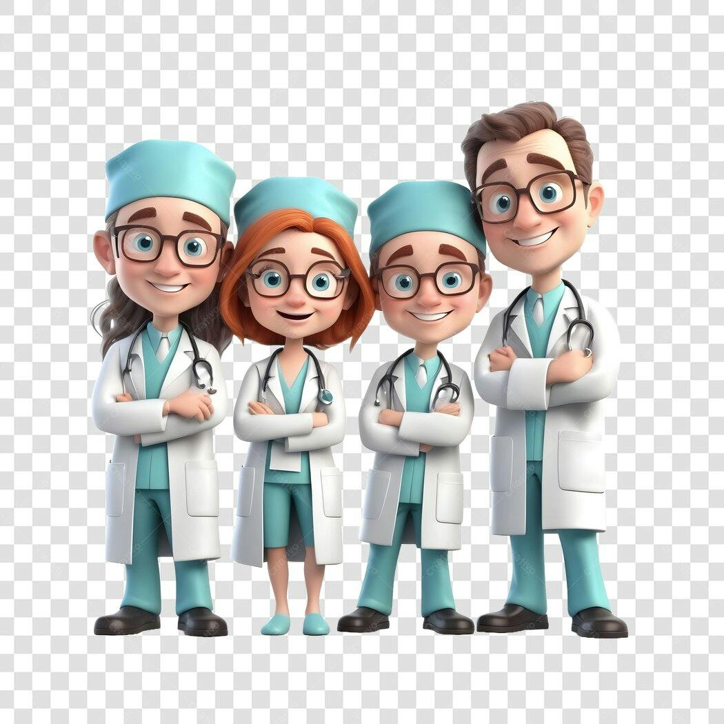 Personagem Ilustrado Equipe Médica Doutores PNG Fundo Transparente