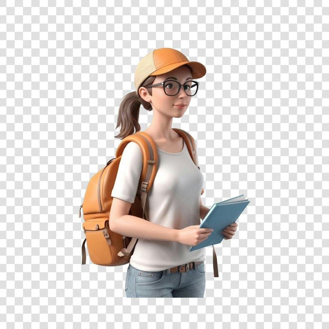 Personagem Ilustrado Estudante Mochila Livro PNG Fundo Transparente