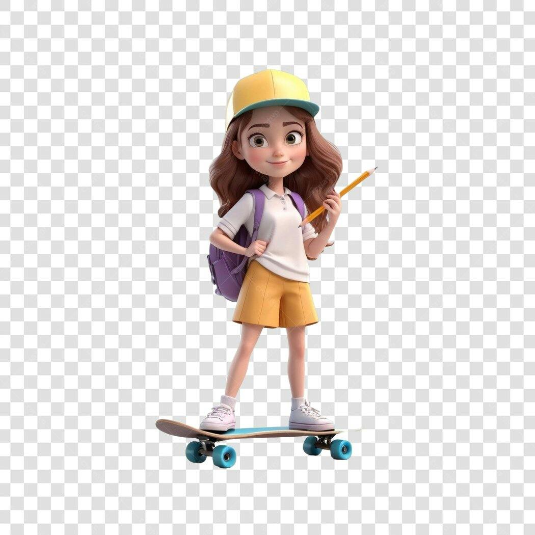 Personagem Ilustrado Estudante Skate Lápis PNG Fundo Transparente
