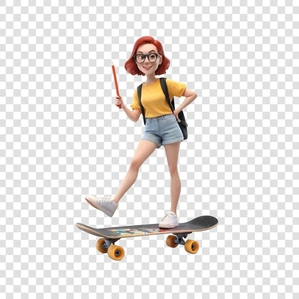 Personagem Ilustrado Estudante Skate Óculos PNG Fundo Transparente
