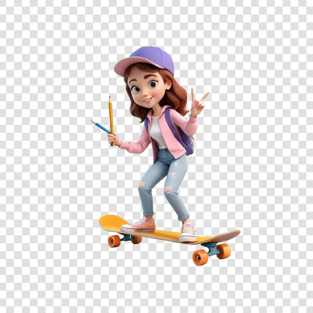 Personagem Ilustrado Estudante Skatista Lápis PNG Fundo Transparente