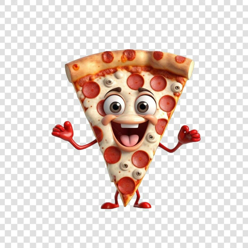 Personagem Ilustrado Fatia Pizza Feliz 3D PNG Fundo Transparente