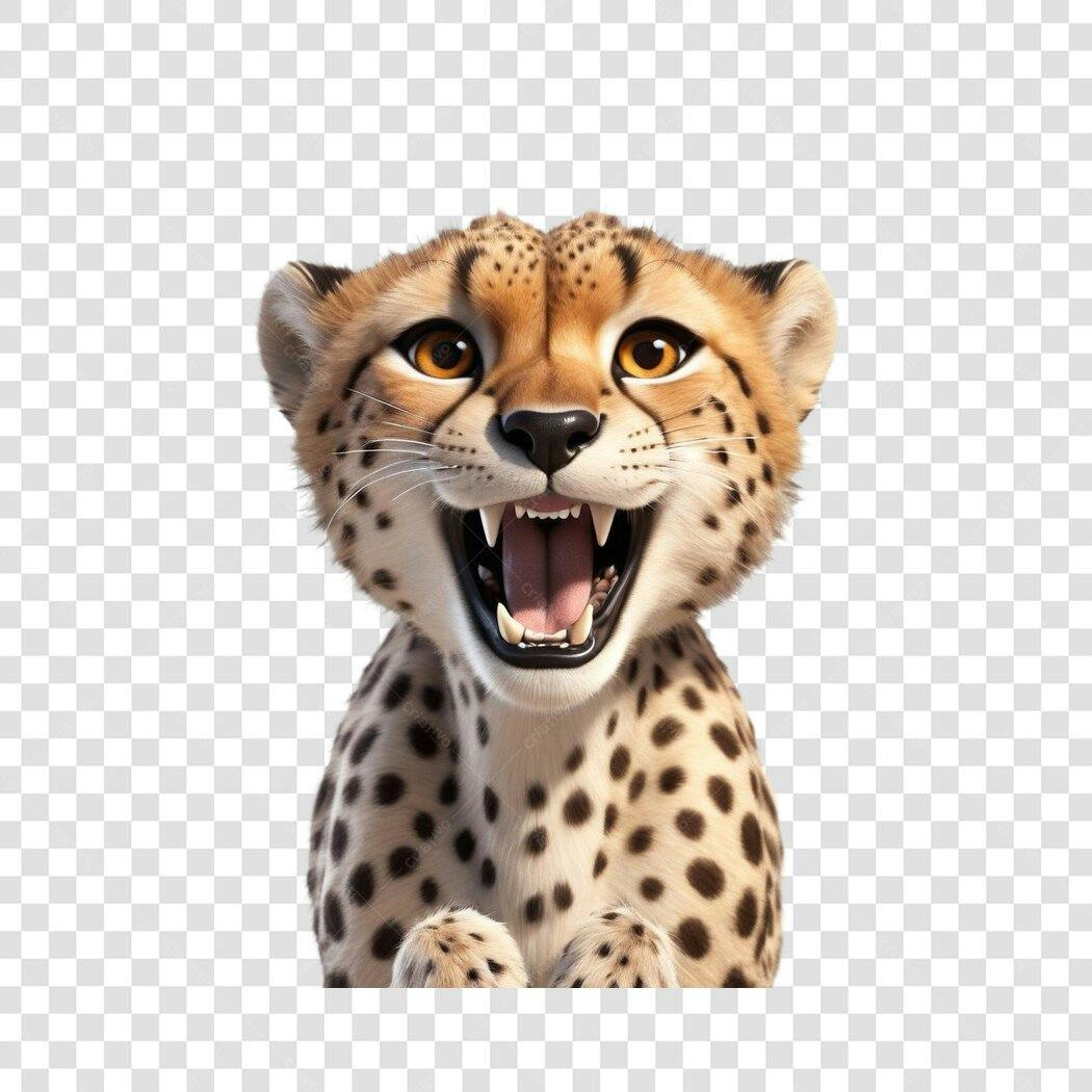 Personagem Ilustrado Filhote Guepardo Sorrindo PNG Fundo Transparente