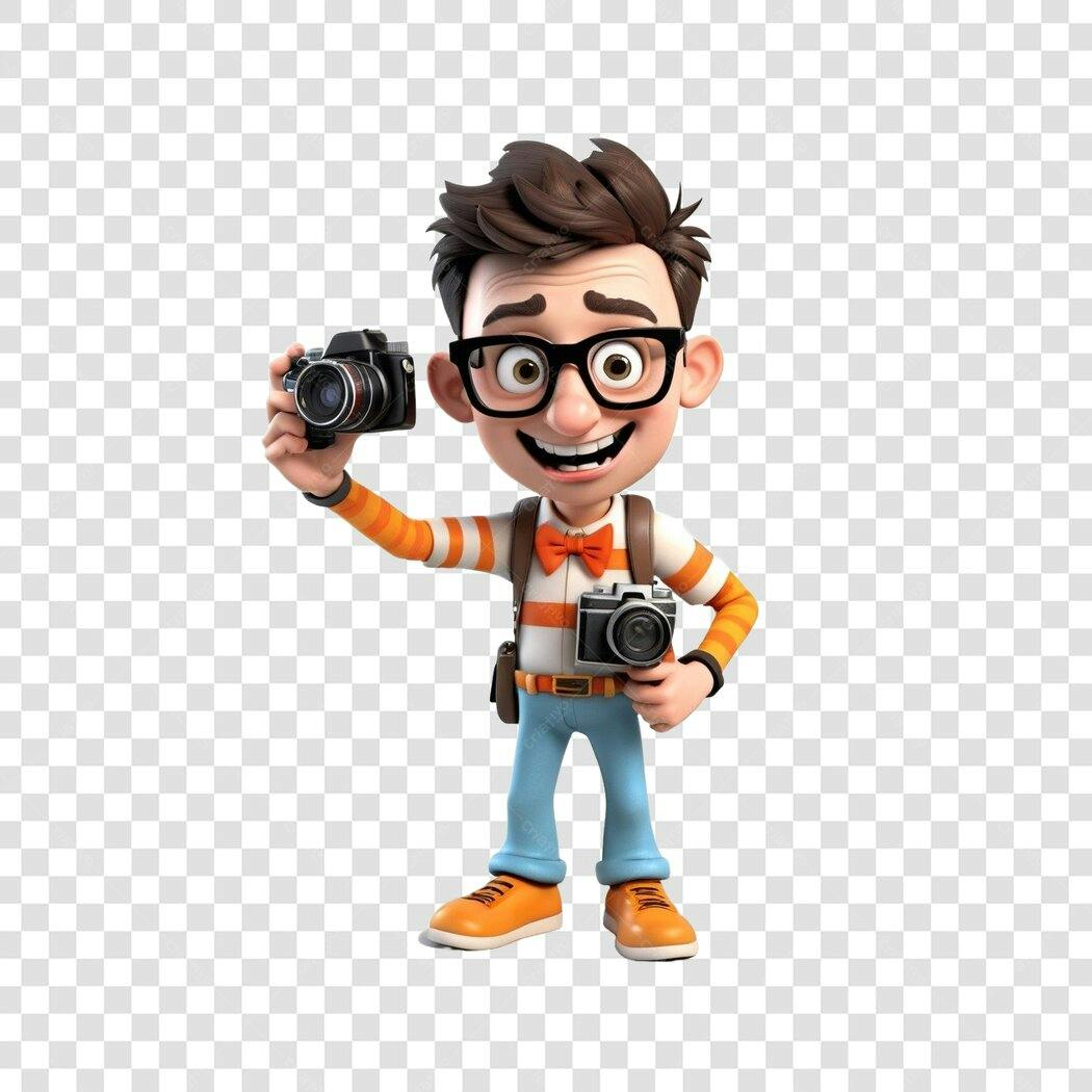Personagem Ilustrado Fotógrafo 3D Câmera PNG Fundo Transparente
