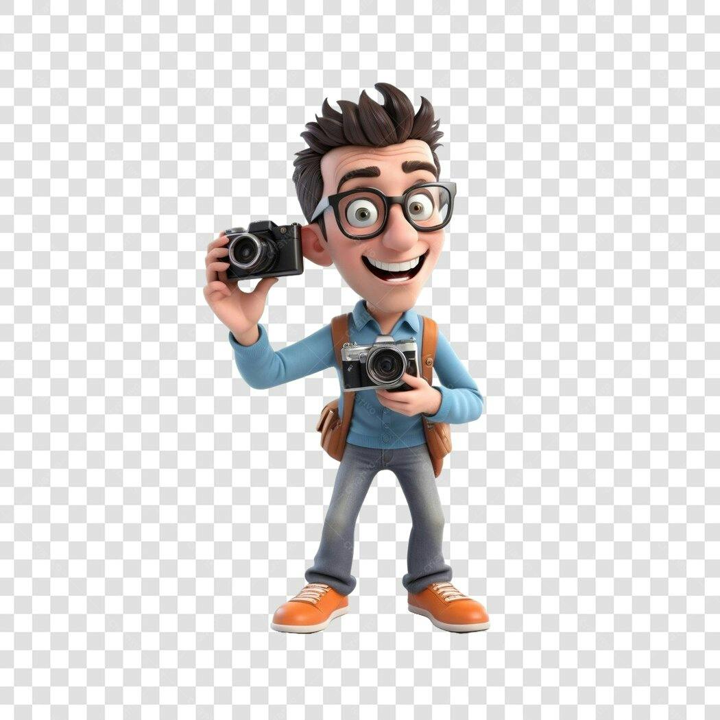 Personagem Ilustrado Fotógrafo Câmera 3D PNG Fundo Transparente