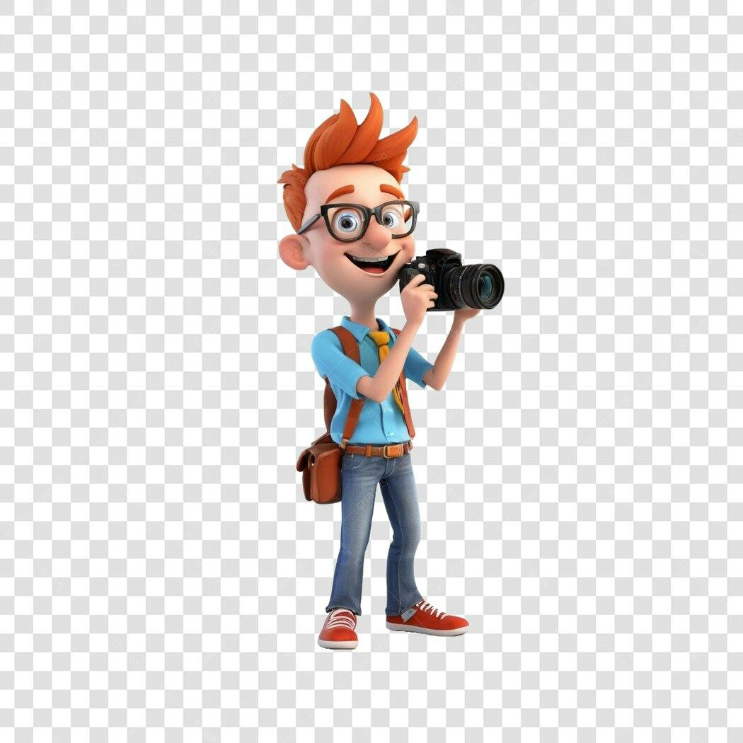 Personagem Ilustrado Fotógrafo Câmera 3D PNG Fundo Transparente