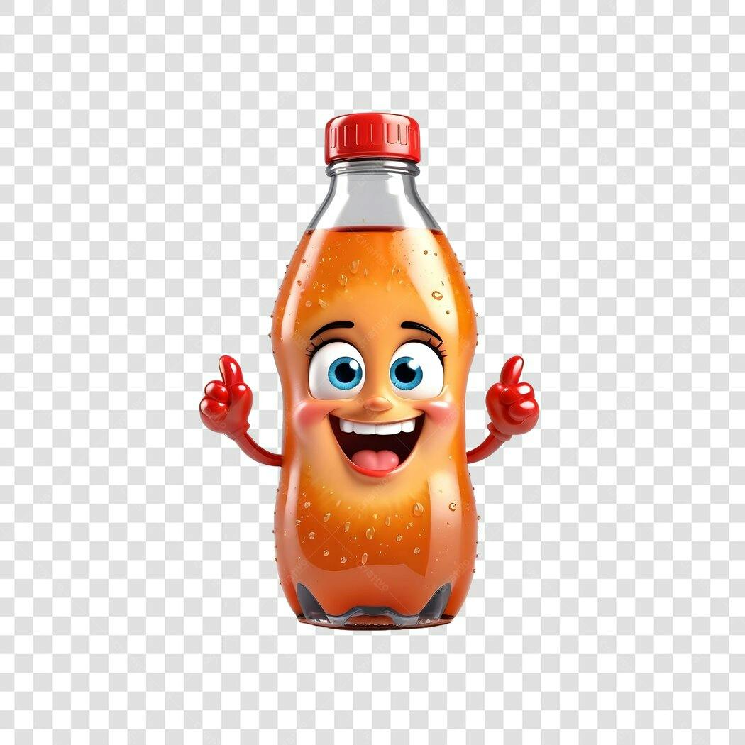 Personagem Ilustrado Garrafa Suco Feliz 3D PNG Fundo Transparente