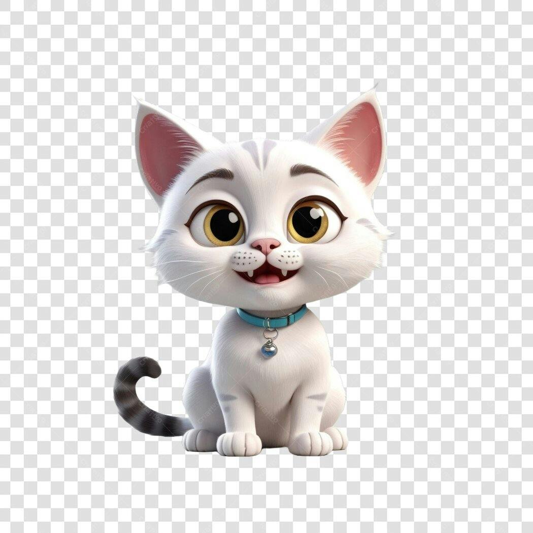 Personagem Ilustrado Gato Branco Fofo Desenho Animado PNG Fundo Transparente