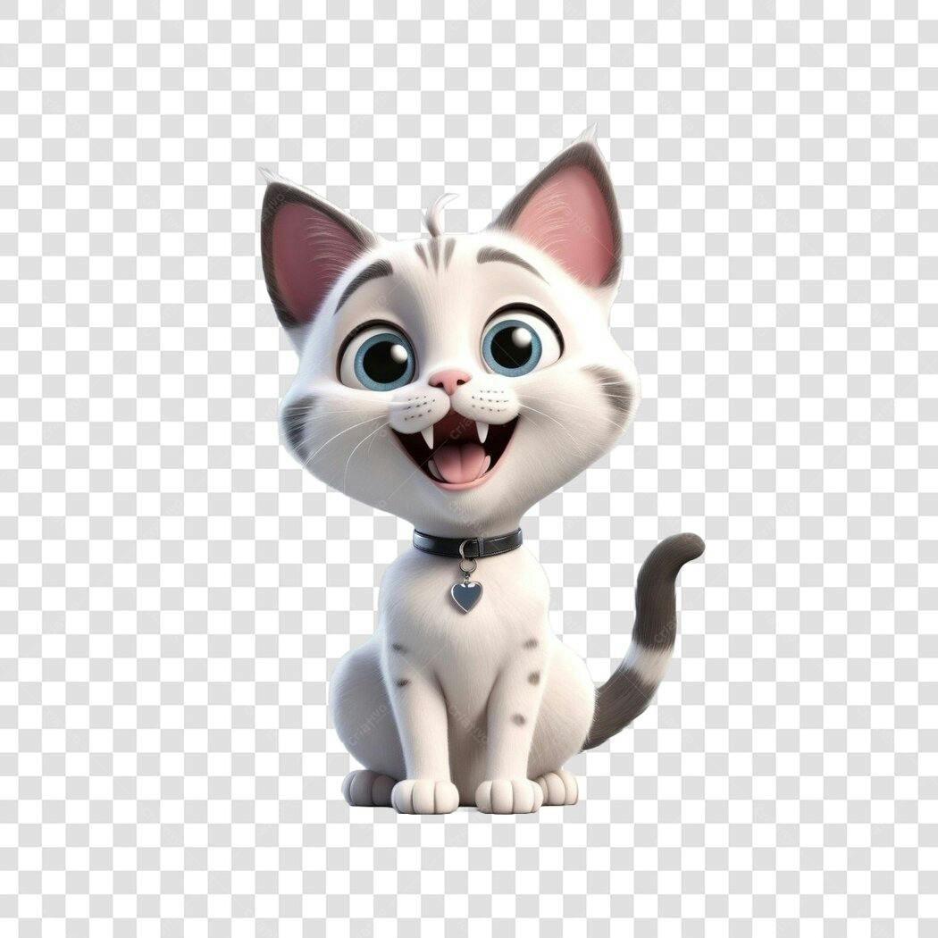 Personagem Ilustrado Gato Branco Fofo Sorrindo PNG Fundo Transparente