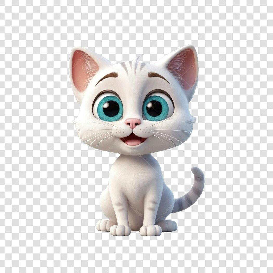 Personagem Ilustrado Gato Branco Olhos Azuis PNG Fundo Transparente