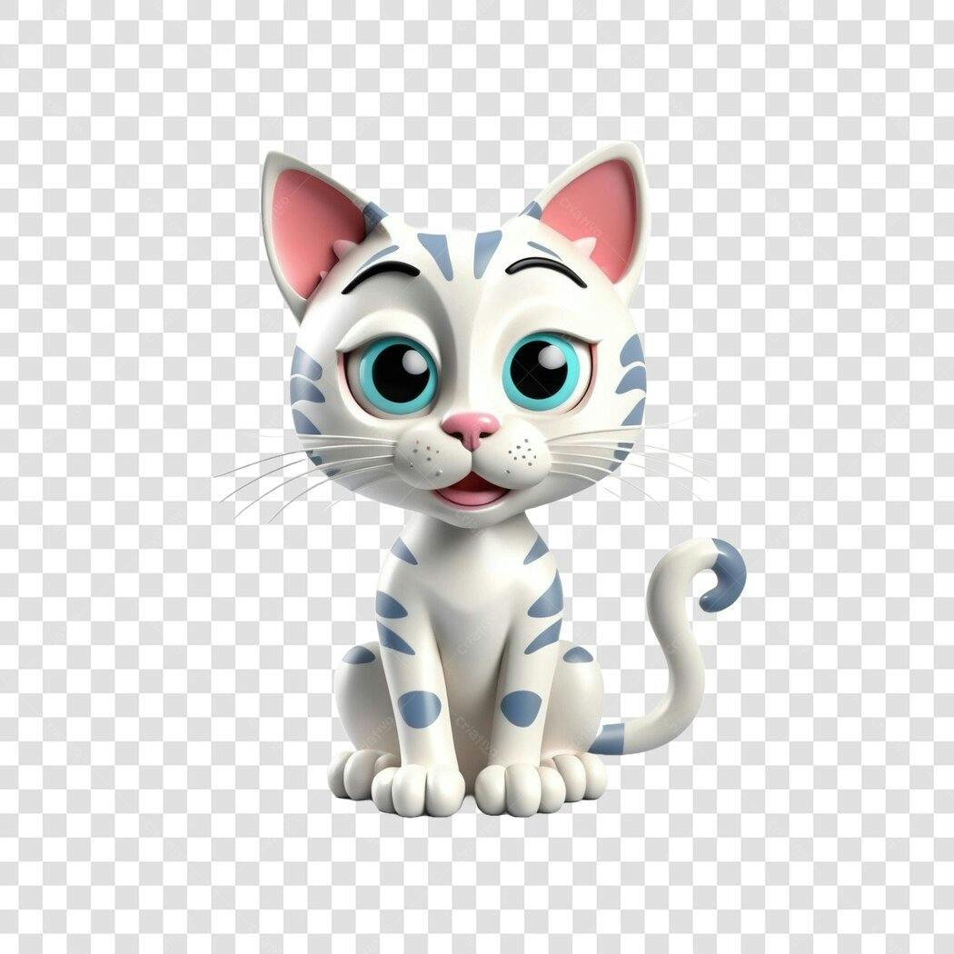 Personagem Ilustrado Gato Branco Olhos Azuis PNG Fundo Transparente