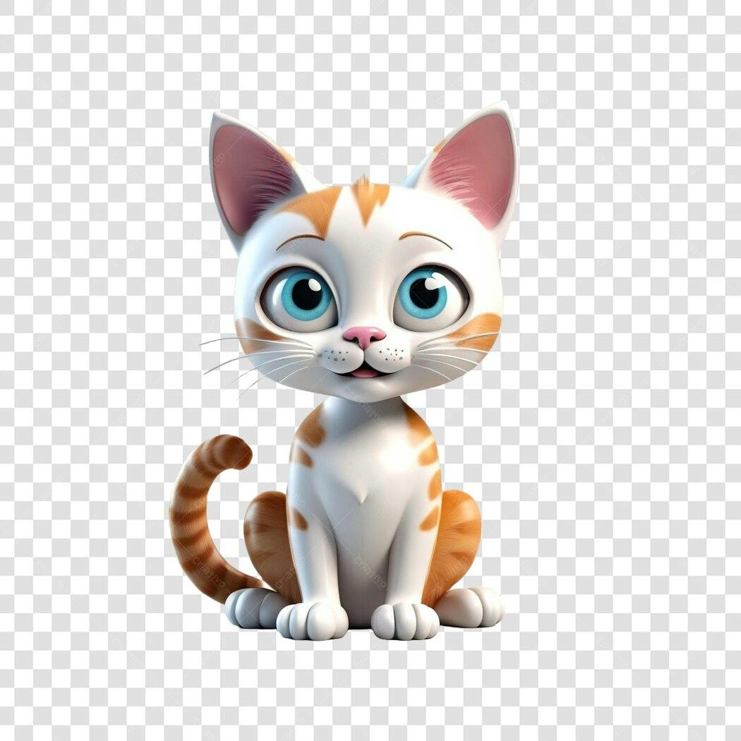 Personagem Ilustrado Gato Fofo Laranja Olhos Azuis PNG Fundo Transparente