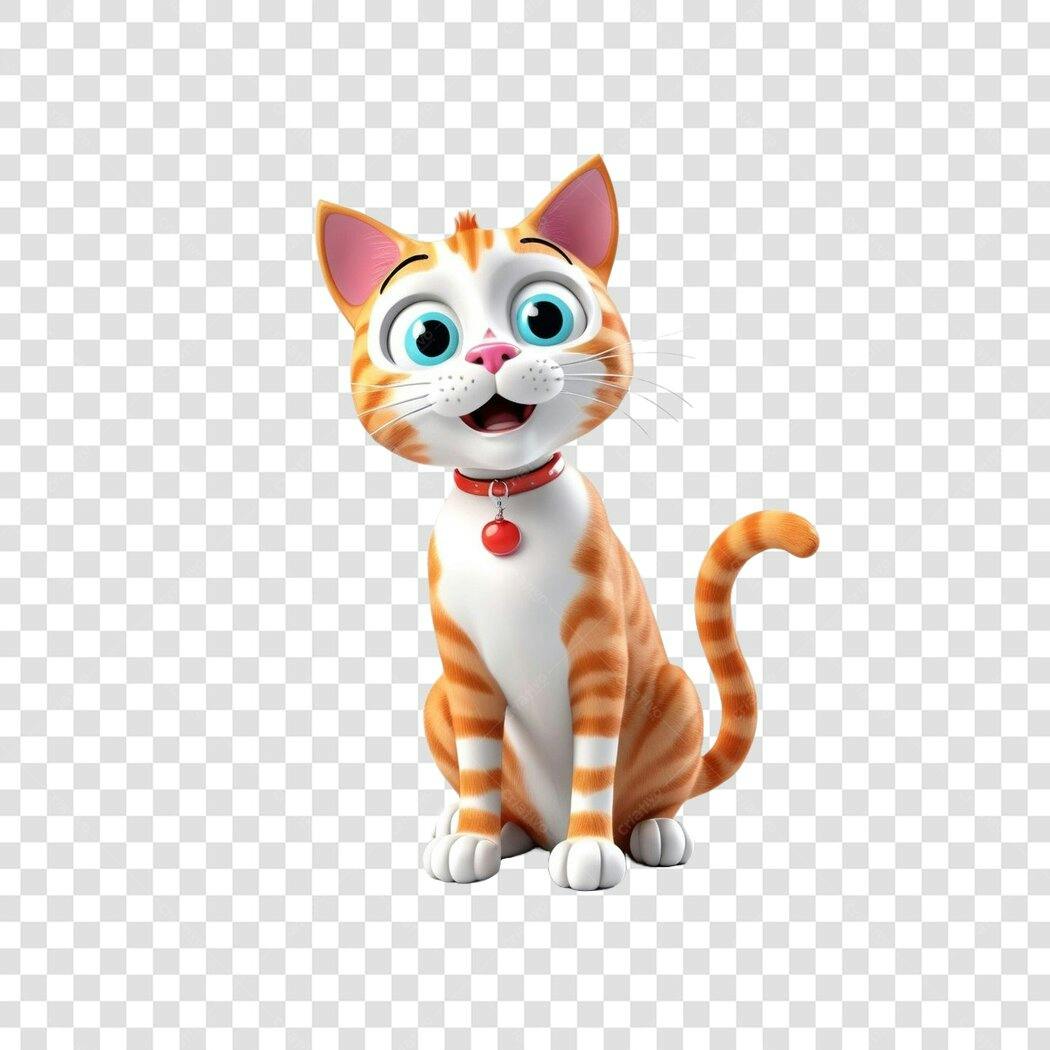 Personagem Ilustrado Gato Laranja Fofo Desenho 3D PNG Fundo Transparente