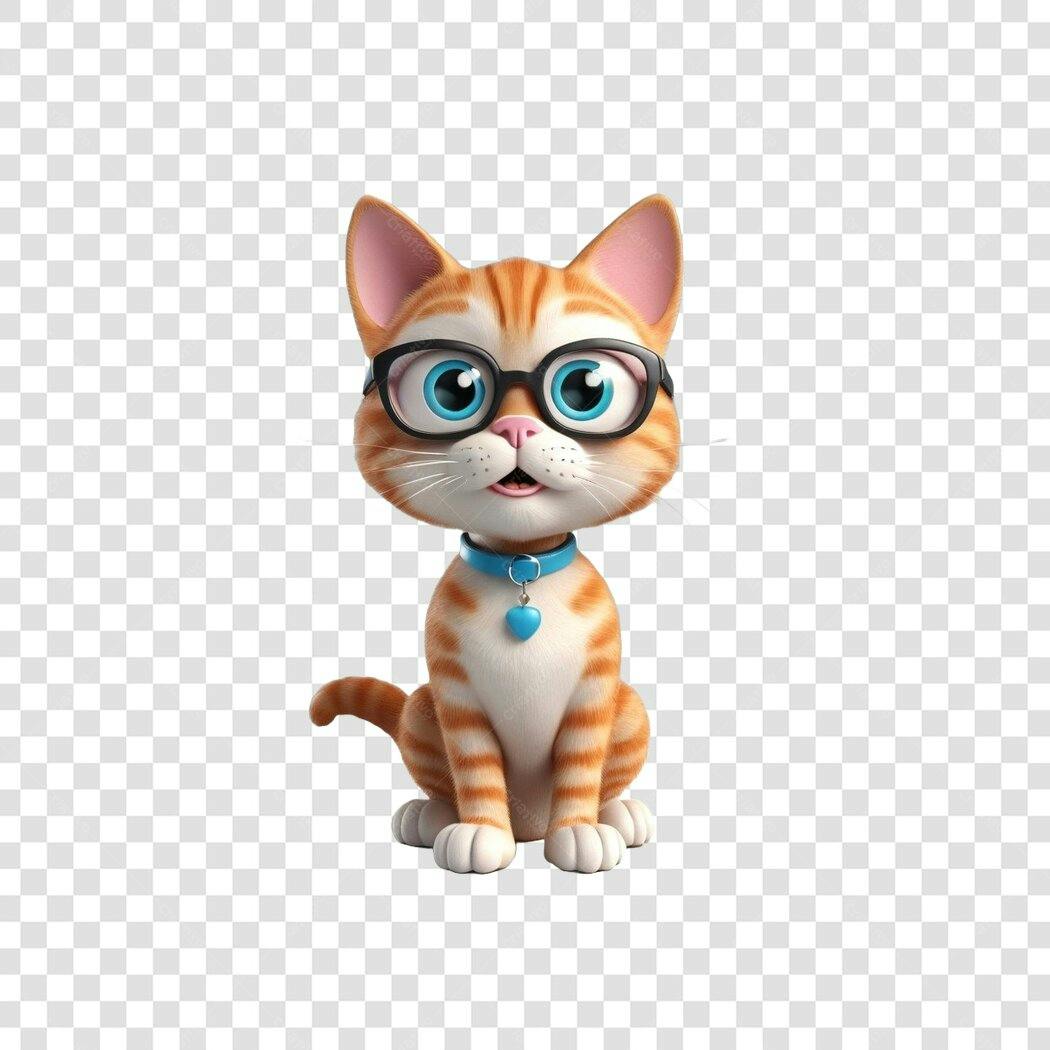 Personagem Ilustrado Gato Laranja Óculos PNG Fundo Transparente
