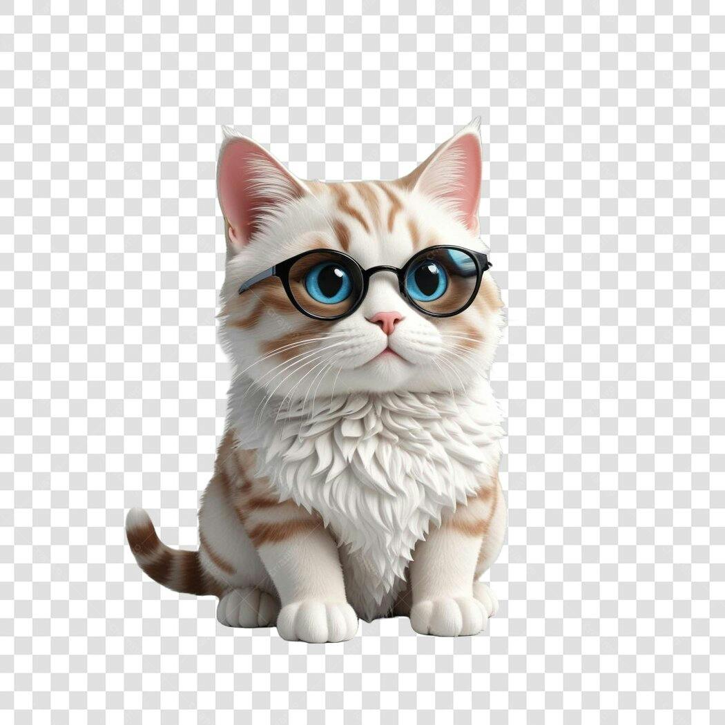 Personagem Ilustrado Gato Nerd Óculos Fundo Transparente PNG
