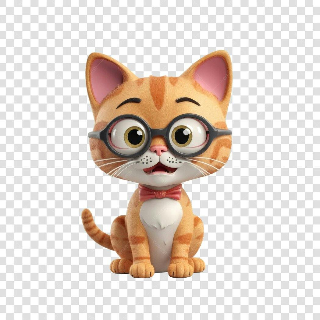 Personagem Ilustrado Gato Nerd Óculos Gravata PNG Fundo Transparente