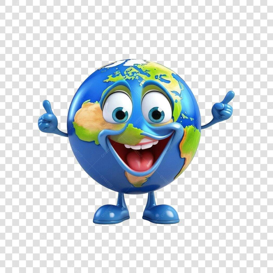 Personagem Ilustrado Globo Terrestre Feliz 3D PNG Fundo Transparente