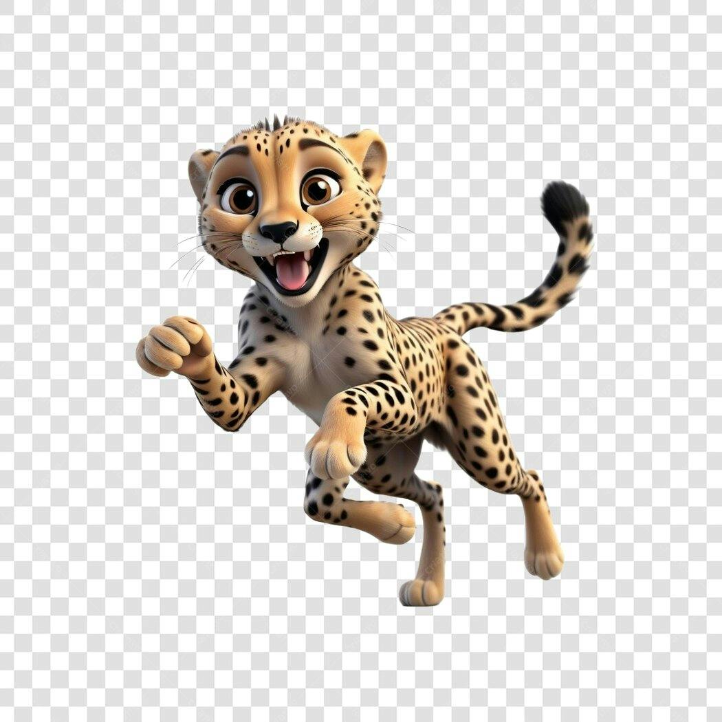 Personagem Ilustrado Guepardo Filhote Correndo PNG Fundo Transparente