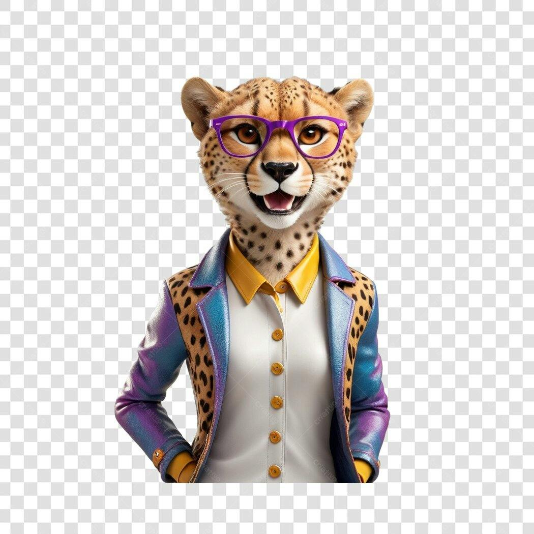 Personagem Ilustrado Guepardo Óculos Roxo Terno PNG Fundo Transparente