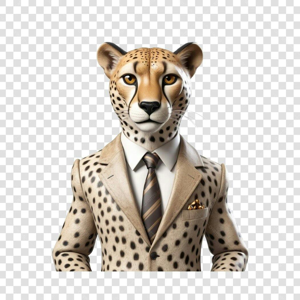 Personagem Ilustrado Guepardo Terno Elegante PNG Fundo Transparente