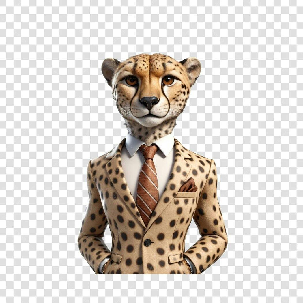 Personagem Ilustrado Guepardo Terno Negócios PNG Fundo Transparente