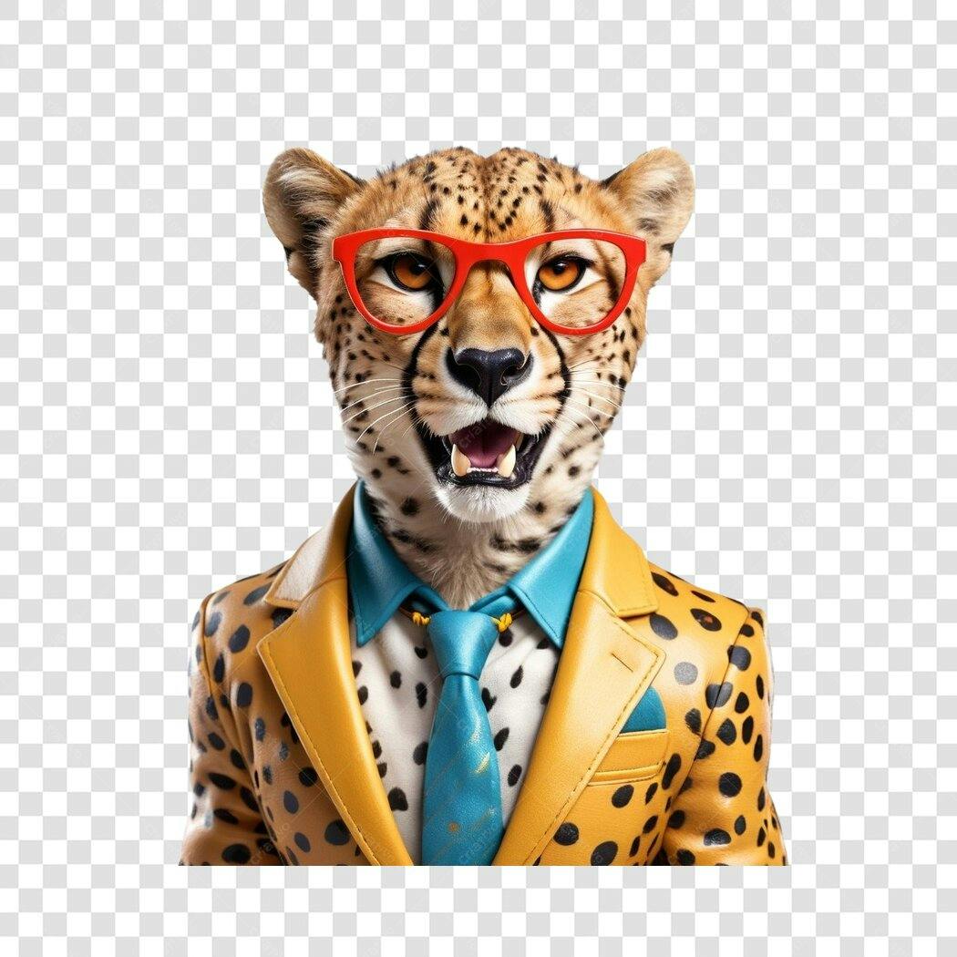 Personagem Ilustrado Guepardo Terno Óculos PNG Fundo Transparente