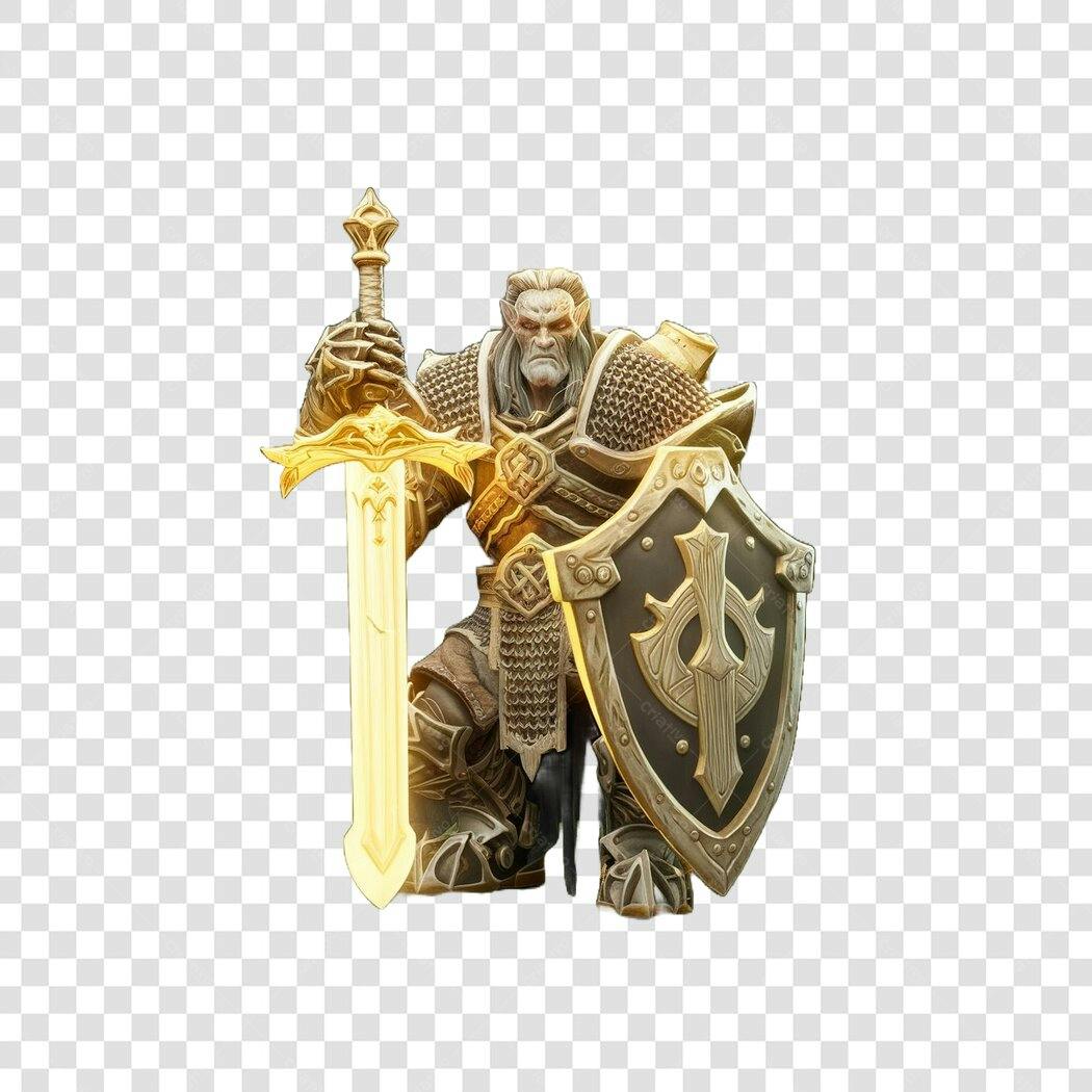 Personagem Ilustrado Guerreiro Medieval Espada Escudo PNG Fundo Transparente