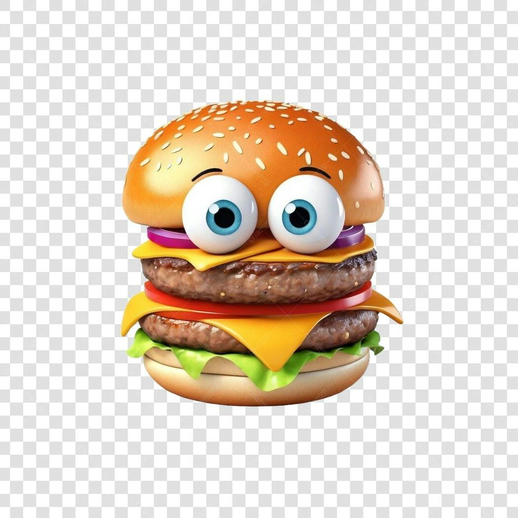 Personagem Ilustrado Hambúrguer Engraçado 3D PNG Fundo Transparente