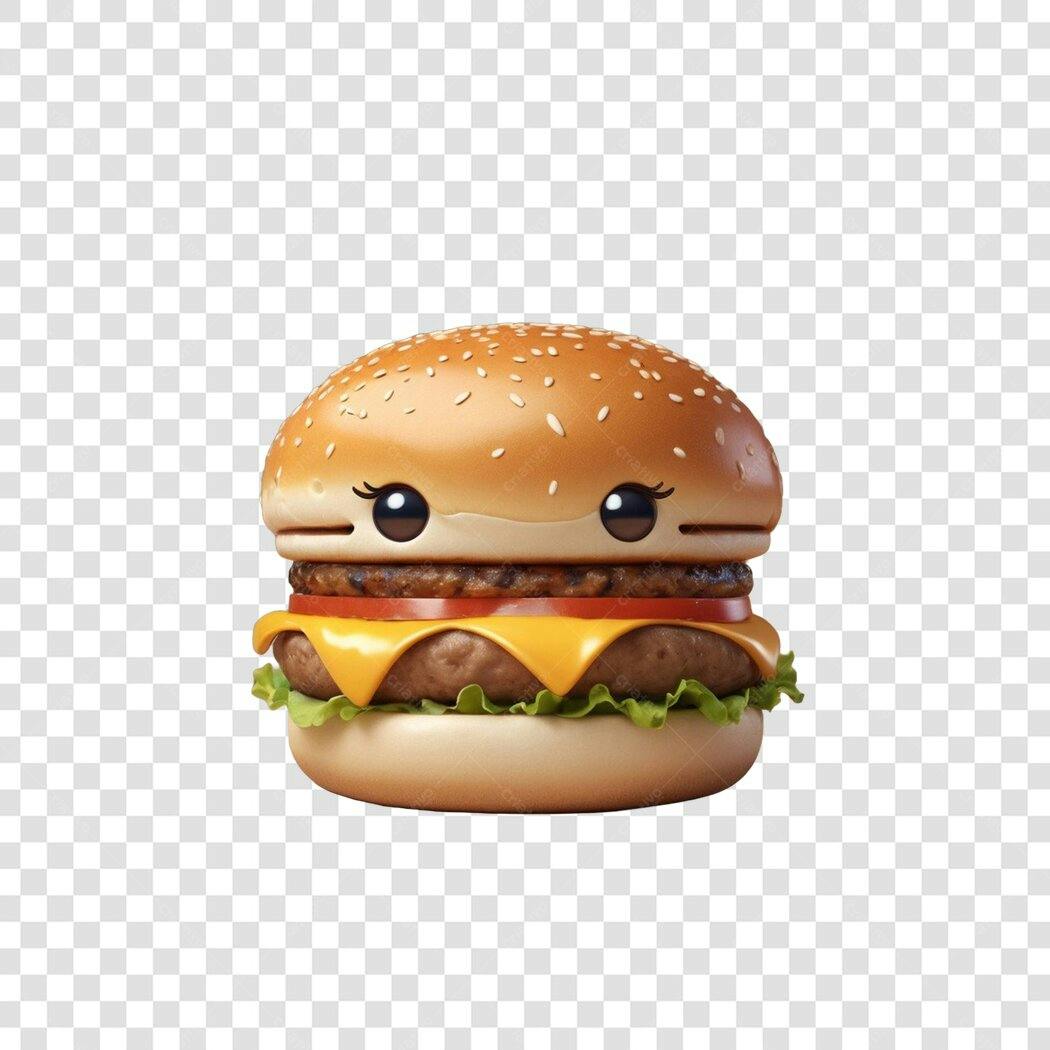 Personagem Ilustrado Hambúrguer Kawaii Fofo PNG Fundo Transparente