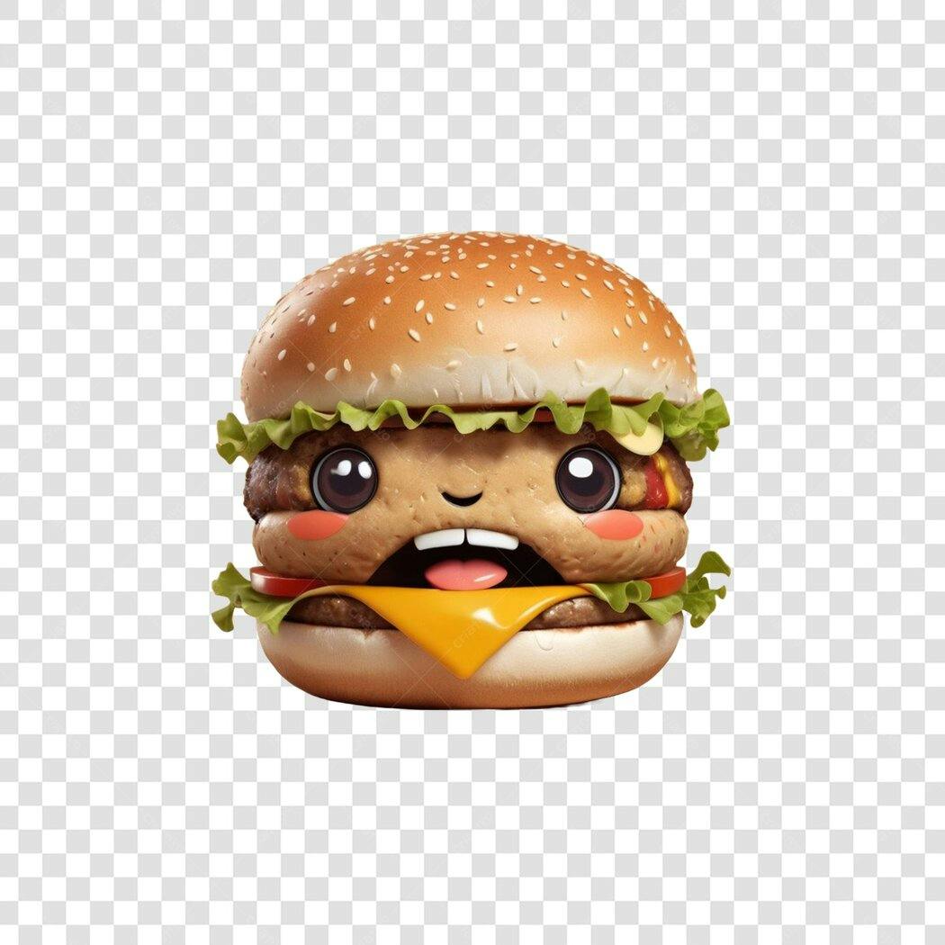 Personagem Ilustrado Hambúrguer Kawaii Fundo Transparente PNG