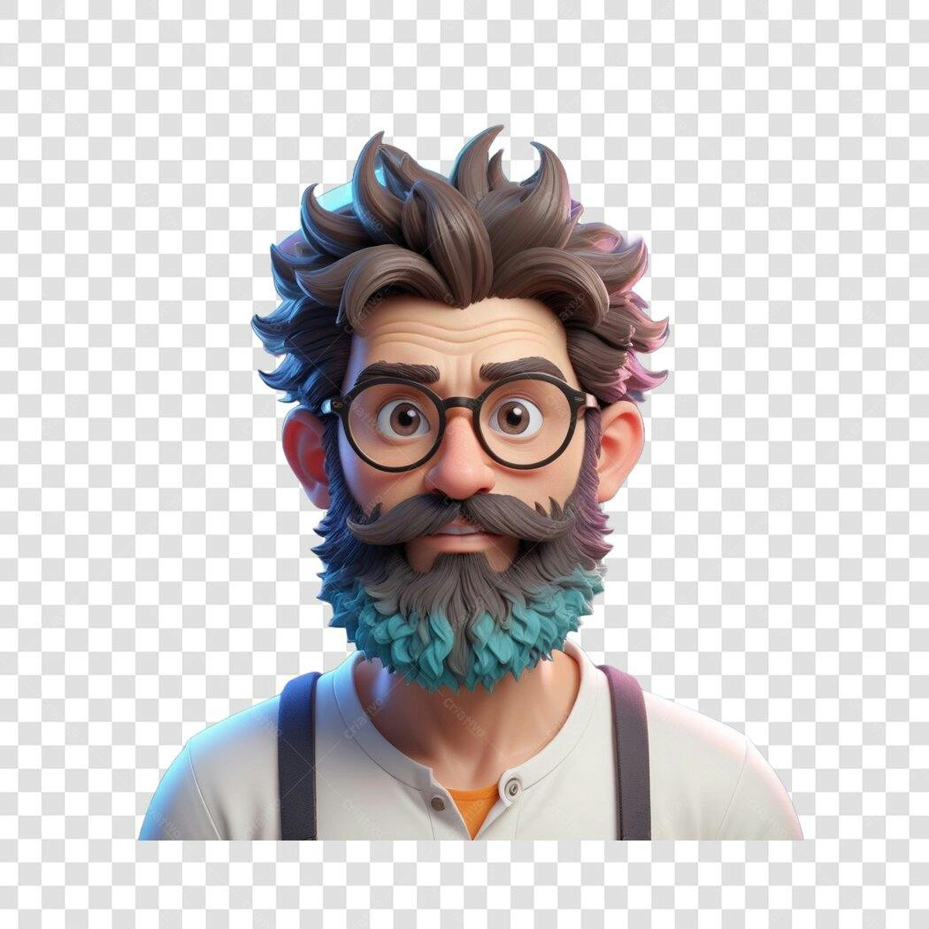 Personagem Ilustrado Homem Barba Azul Óculos PNG Fundo Transparente