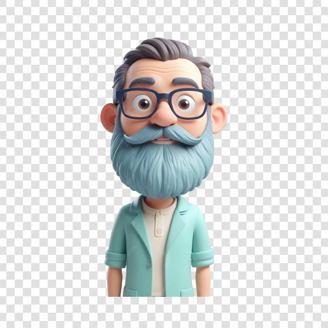Personagem Ilustrado Homem Barba Azul Óculos PNG Fundo Transparente