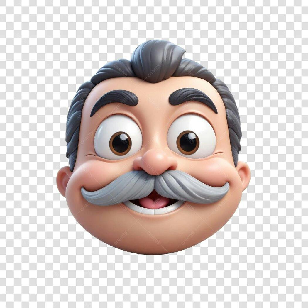 Personagem Ilustrado Homem Bigode Sorrindo 3D PNG Fundo Transparente
