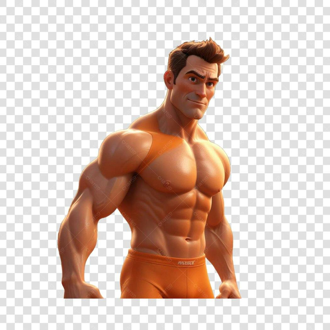 Personagem Ilustrado Homem Musculoso Fitness PNG Fundo Transparente