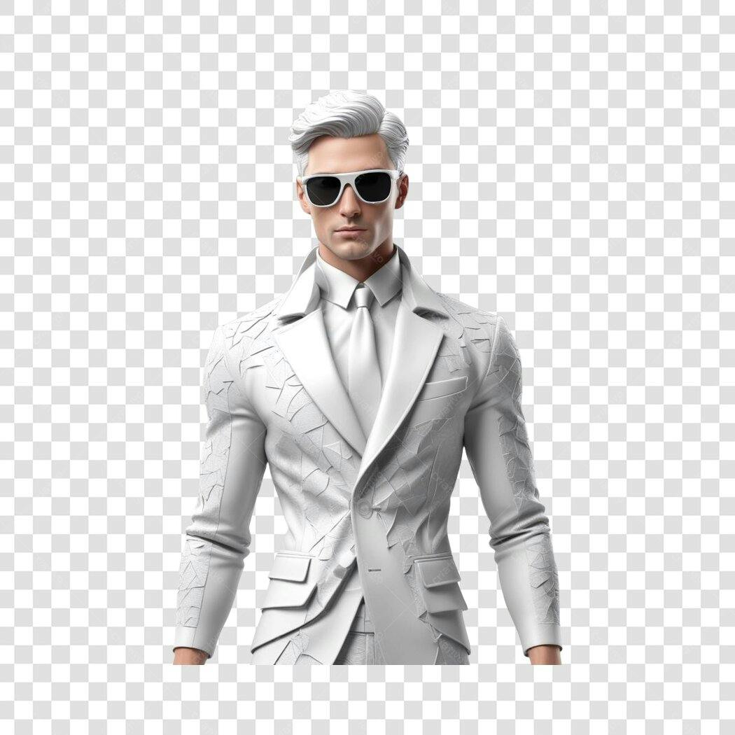 Personagem Ilustrado Homem Terno Branco Óculos PNG Fundo Transparente