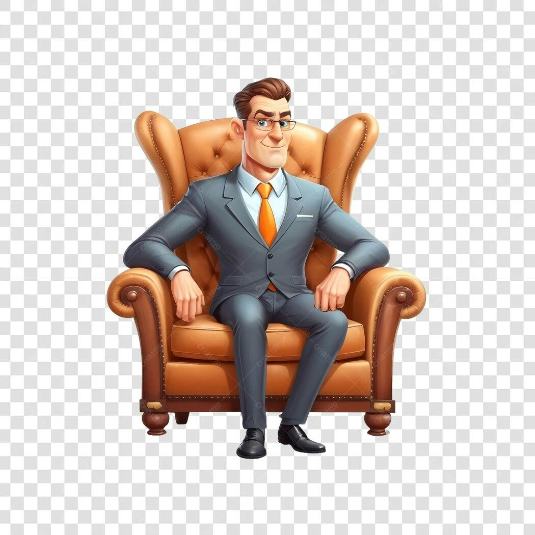 Personagem Ilustrado Homem Terno Poltrona PNG Fundo Transparente