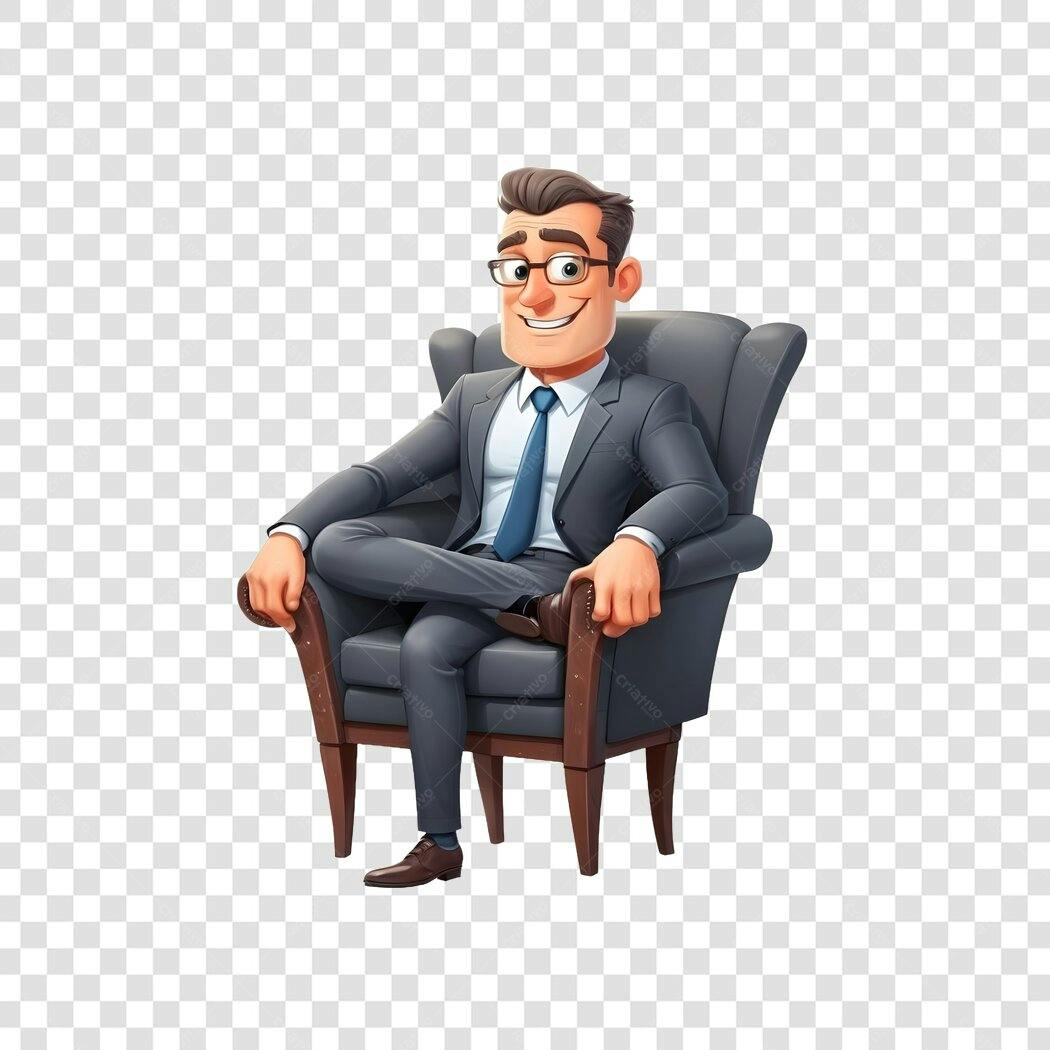 Personagem Ilustrado Homem Terno Sentado PNG Fundo Transparente