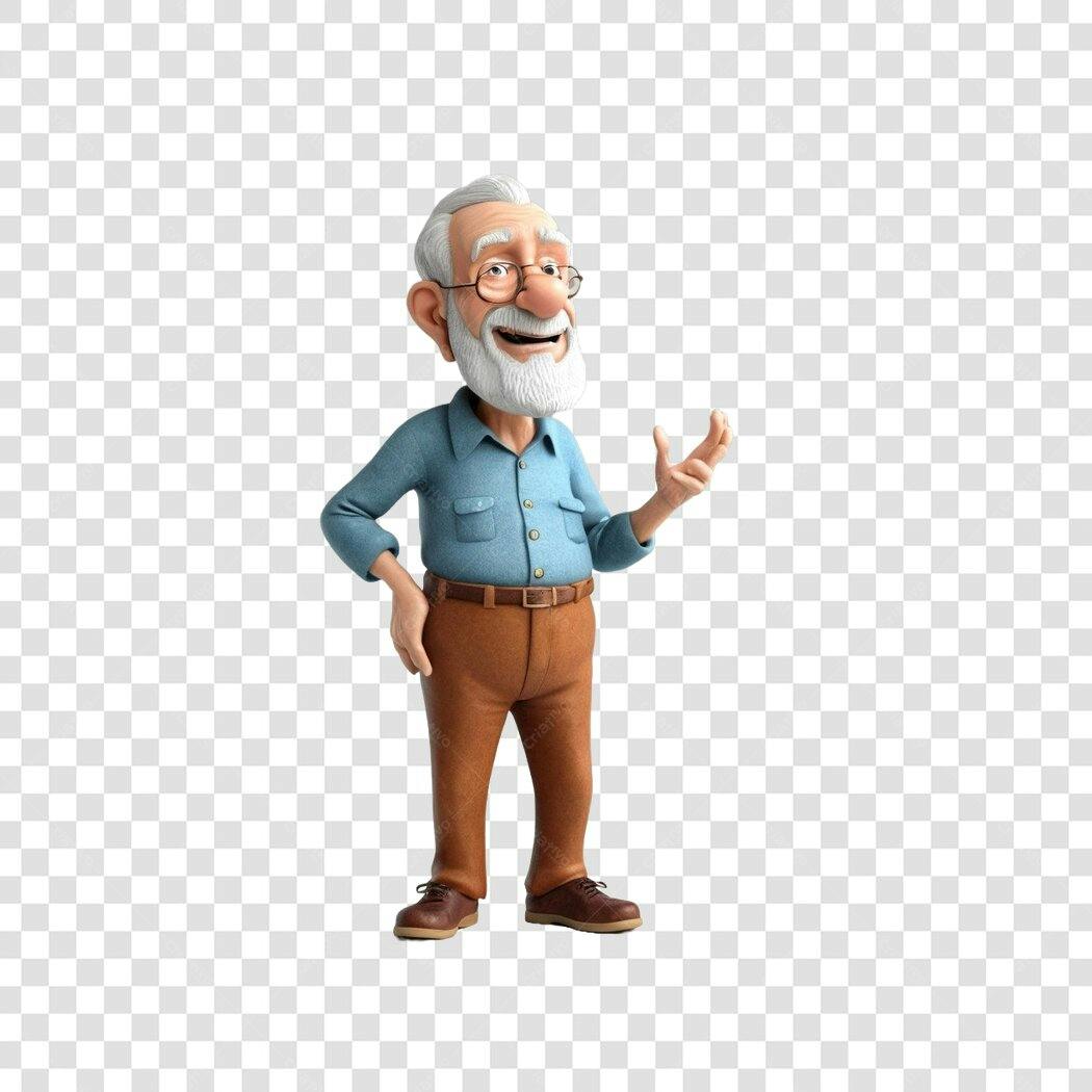 Personagem Ilustrado Idoso Barbudo Sorrindo PNG Fundo Transparente