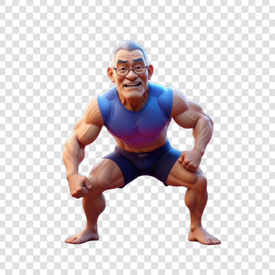 Personagem Ilustrado Idoso Musculoso Academia PNG Fundo Transparente