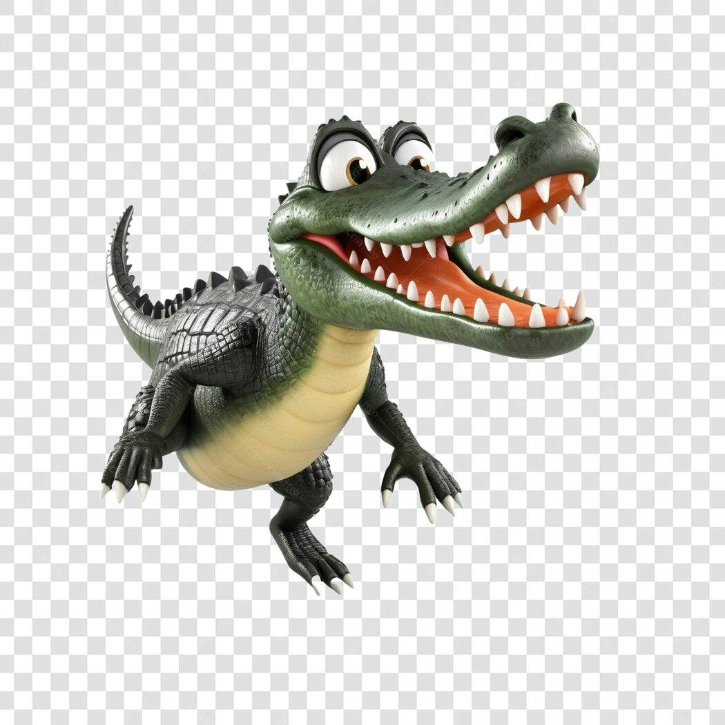 Personagem Ilustrado Jacaré Crocodilo Cartoon 3D PNG Fundo Transparente