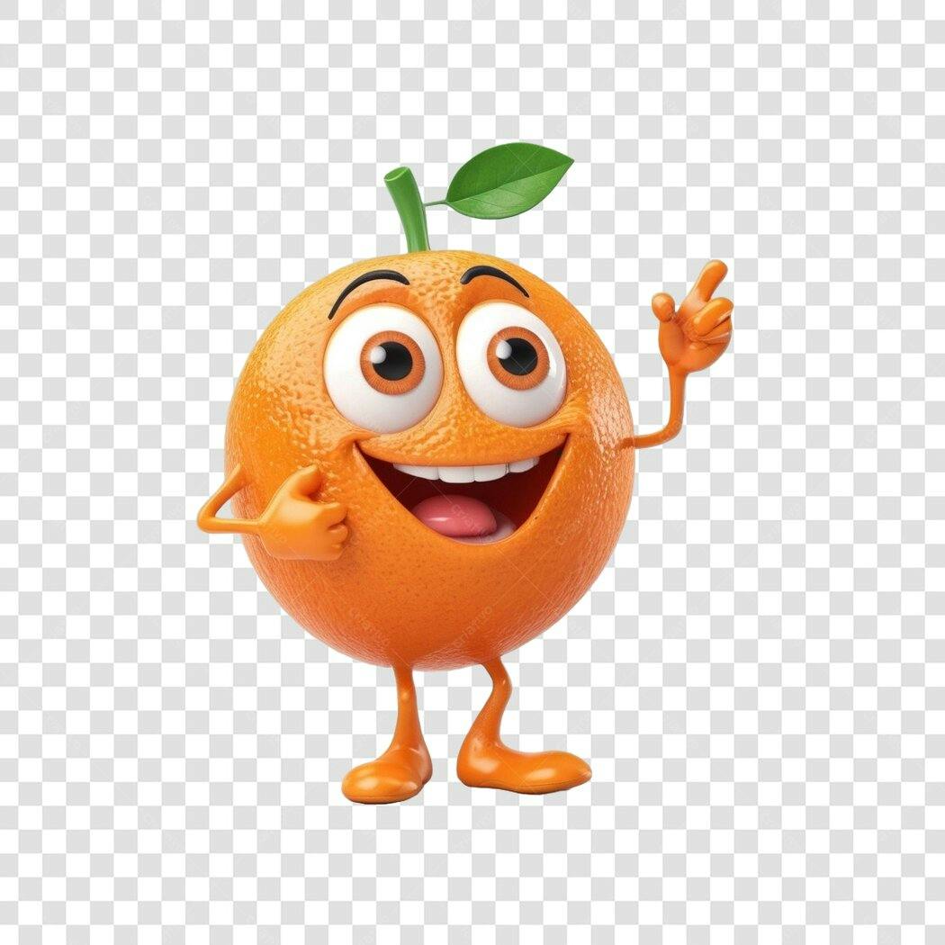 Personagem Ilustrado Laranja Feliz 3D PNG Fundo Transparente