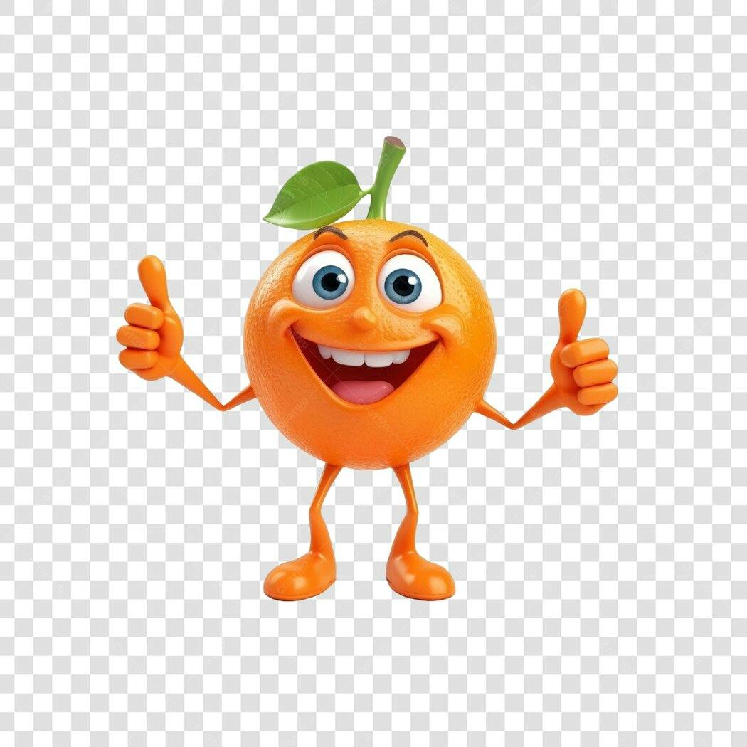 Personagem Ilustrado Laranja Feliz Polegar para Cima PNG Fundo Transparente