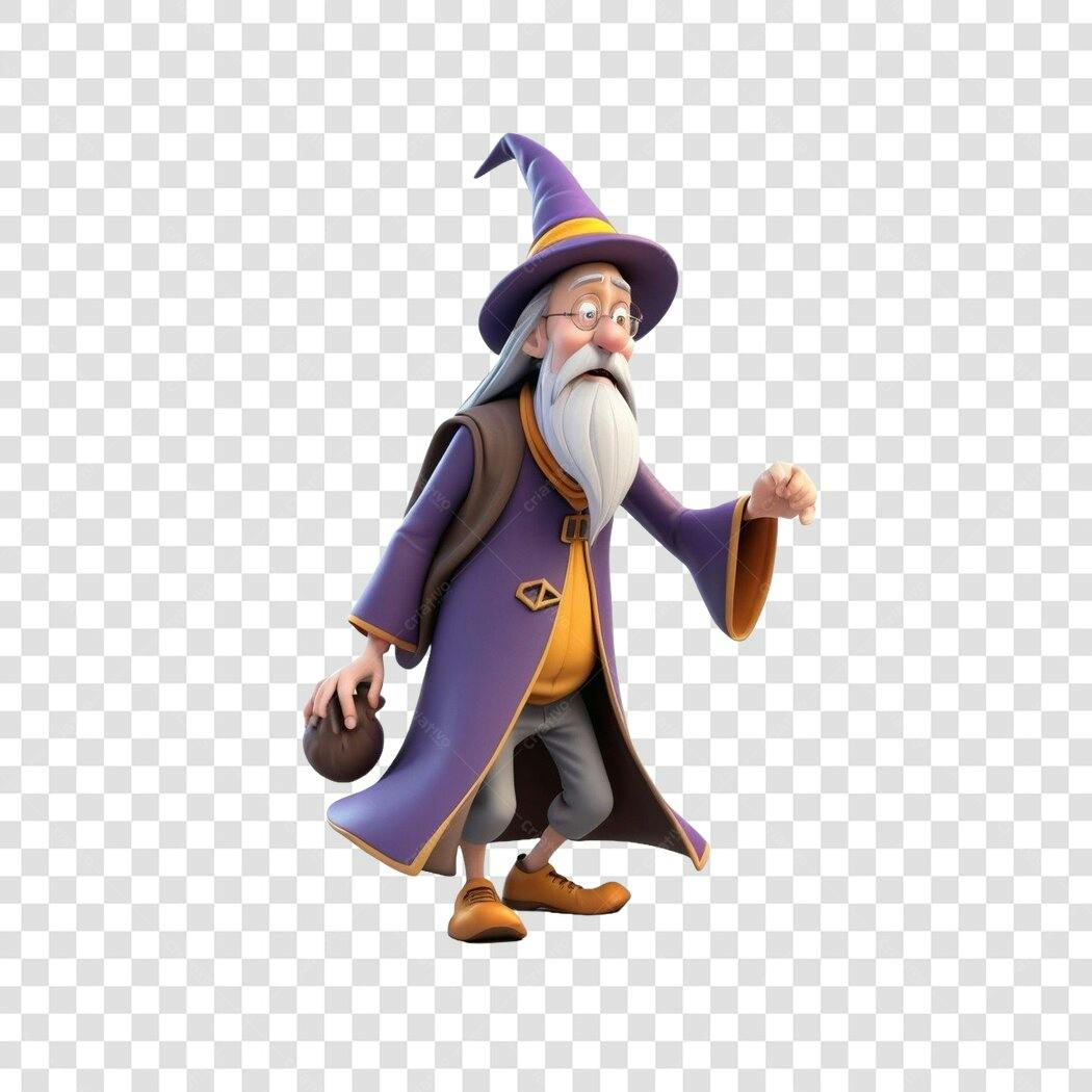 Personagem Ilustrado Mago Feiticeiro Roxo PNG Fundo Transparente
