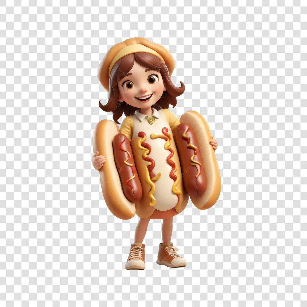 Personagem Ilustrado Menina Cachorro Quente PNG Fundo Transparente