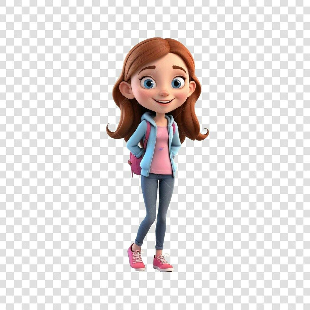 Personagem Ilustrado Menina Estudante 3D PNG Fundo Transparente