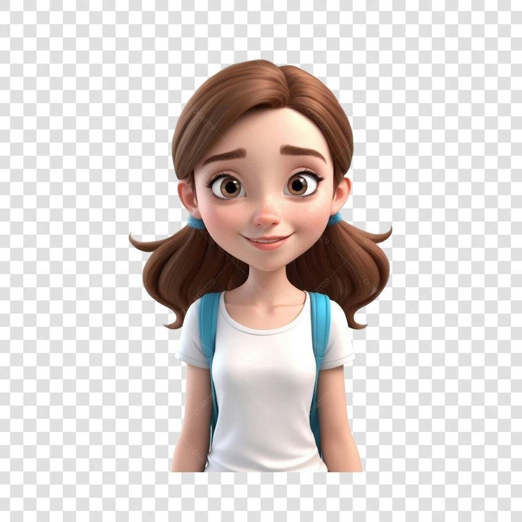 Personagem Ilustrado Menina Estudante Mochila Azul PNG Fundo Transparente