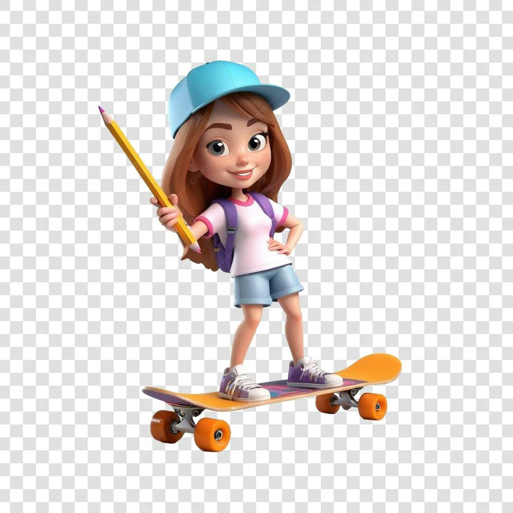 Personagem Ilustrado Menina Skatista Lápis PNG Fundo Transparente
